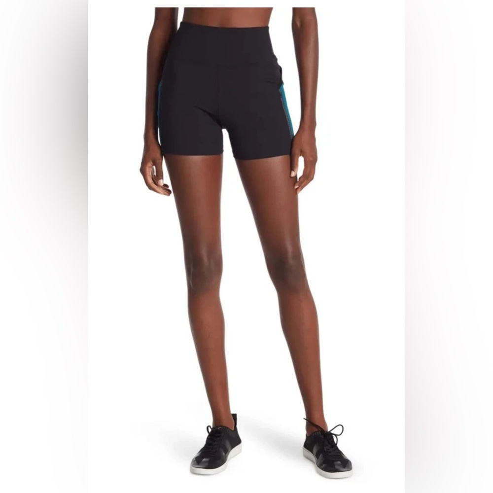 Free People Movement Black and Blue Peacock Athletic Biker Shorts